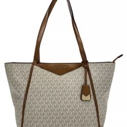 New with tags Michael Kors Womens Whitney Large Logo Monogram  Tote Bag Beige/Vainilla