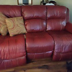 Large Red Leather Sofa - Comfortable And Heavy