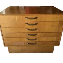 Vintage Mid Century MCM Wood Drafting Plans Artwork Crafts Buttons Projects Cabinet Of Drawers 40.5x28.5x31