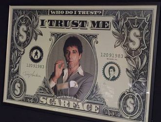 Scarface: Extra Large Framed "I Trust Me" Dollar Bill Wall Art