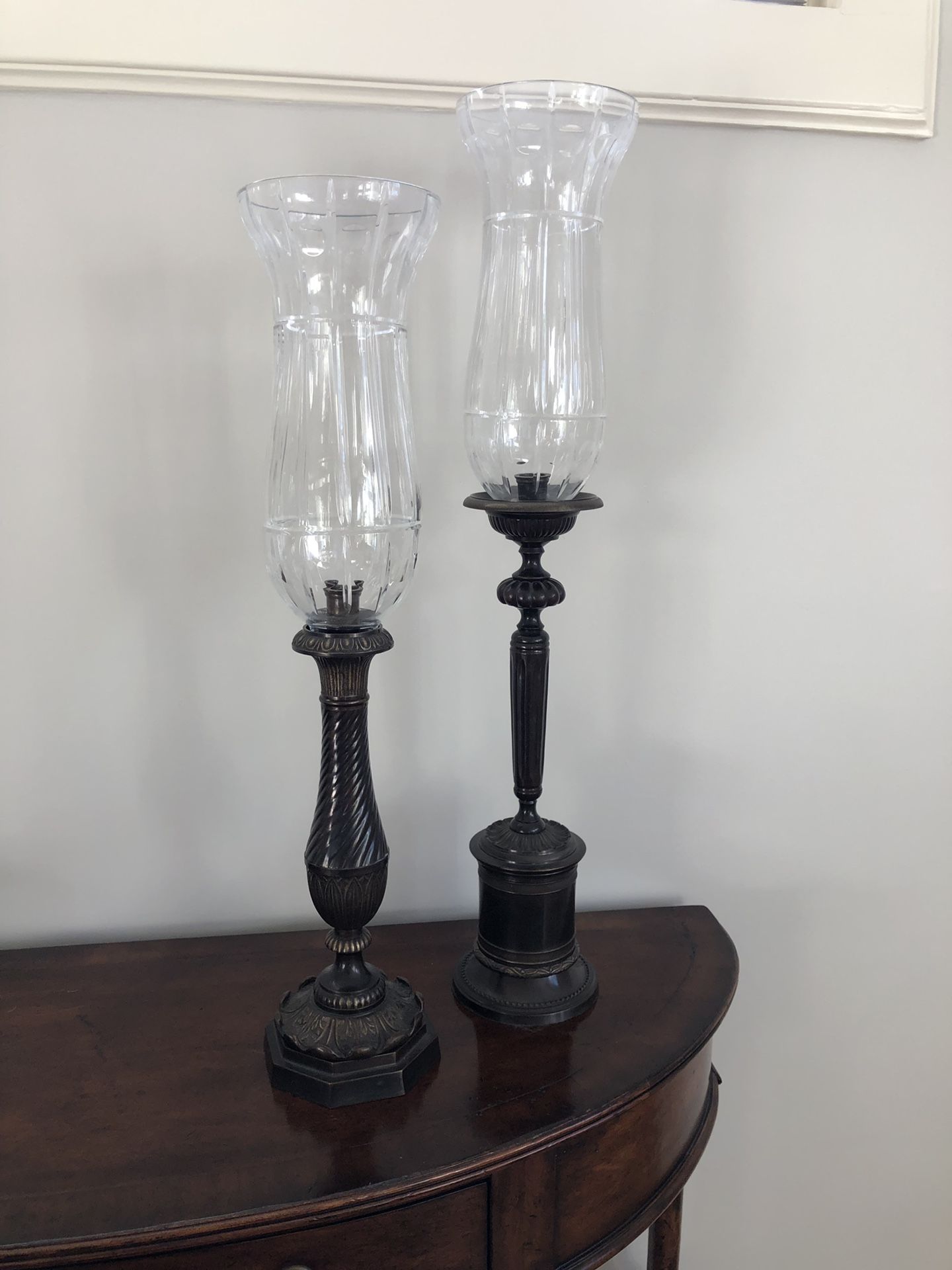 Hurricane candles w/crystal 30.5” & 27” H