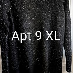 Juniors Or Womens Apt. 9 Beautiful Black Lined Pullover Sweater Shirt Top Full Of Tiny Sequins. XL. Bust 46, Length 29, Handkerchief Style, Sweater Ov