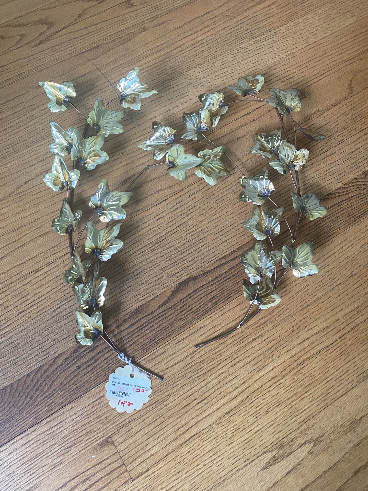 Pair Vintage Brass Leaf Wall Art