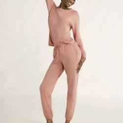 coral Women's French Terry Sweatshirt and Joggers Set, 2-Piece, Size small (AO)