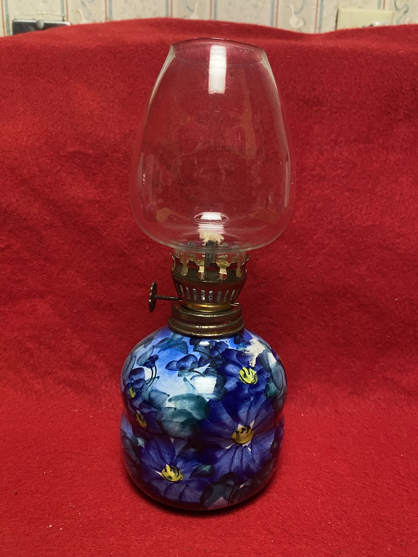 8 inches with Glass Handmade Hand painted Imported From Greece Ceramic Oil Lamp 