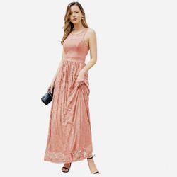 Women's Floral Lace Maxi Dress, Sleeveless Long Dress Formal Size Medium