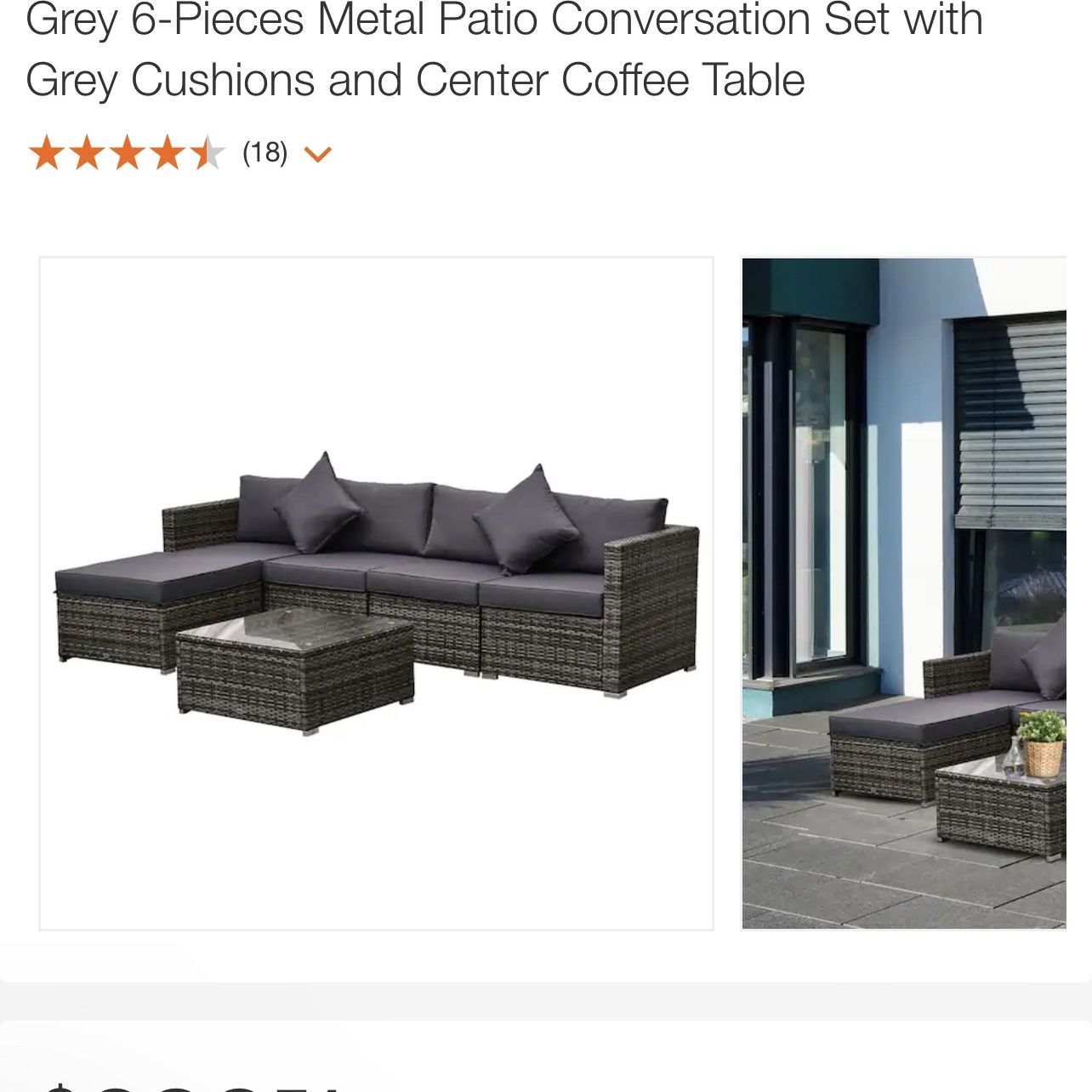 Outsunny Grey 6-Pieces Metal Patio Conversation Set with Grey Cushions and Center Coffee Table