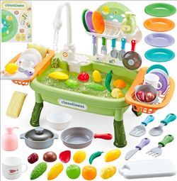 NEW Kids Play Kitchen Sink Toy with Running Water Electric Faucet Sensory Table