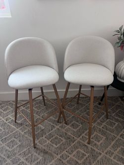 2 Upholstered Bar Stools - White