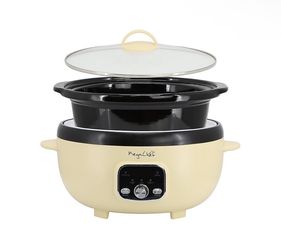 NEW MegaChef 3.7 Quart Oval Electric Digital Slow Cooker in Cream with Black Pot