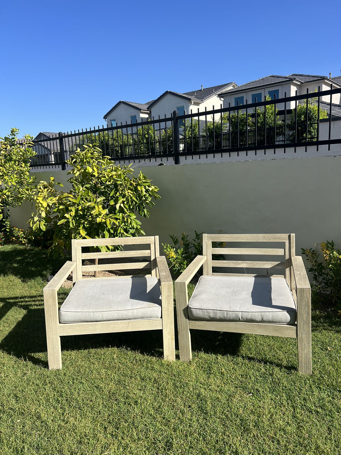 Two Wooden Outdoor Patio Chairs