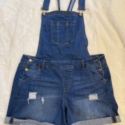 Wax Jean Blue Distressed Denim Overalls, Size 1XL 