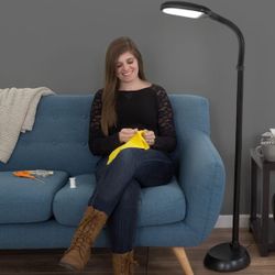 60in. LED Natural Full Spectrum Sunlight Gooseneck Black Floor Lamp With Dimmer Switch