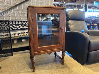 Art Deco 39″ Tall Glass Door Cabinet with Locking Key