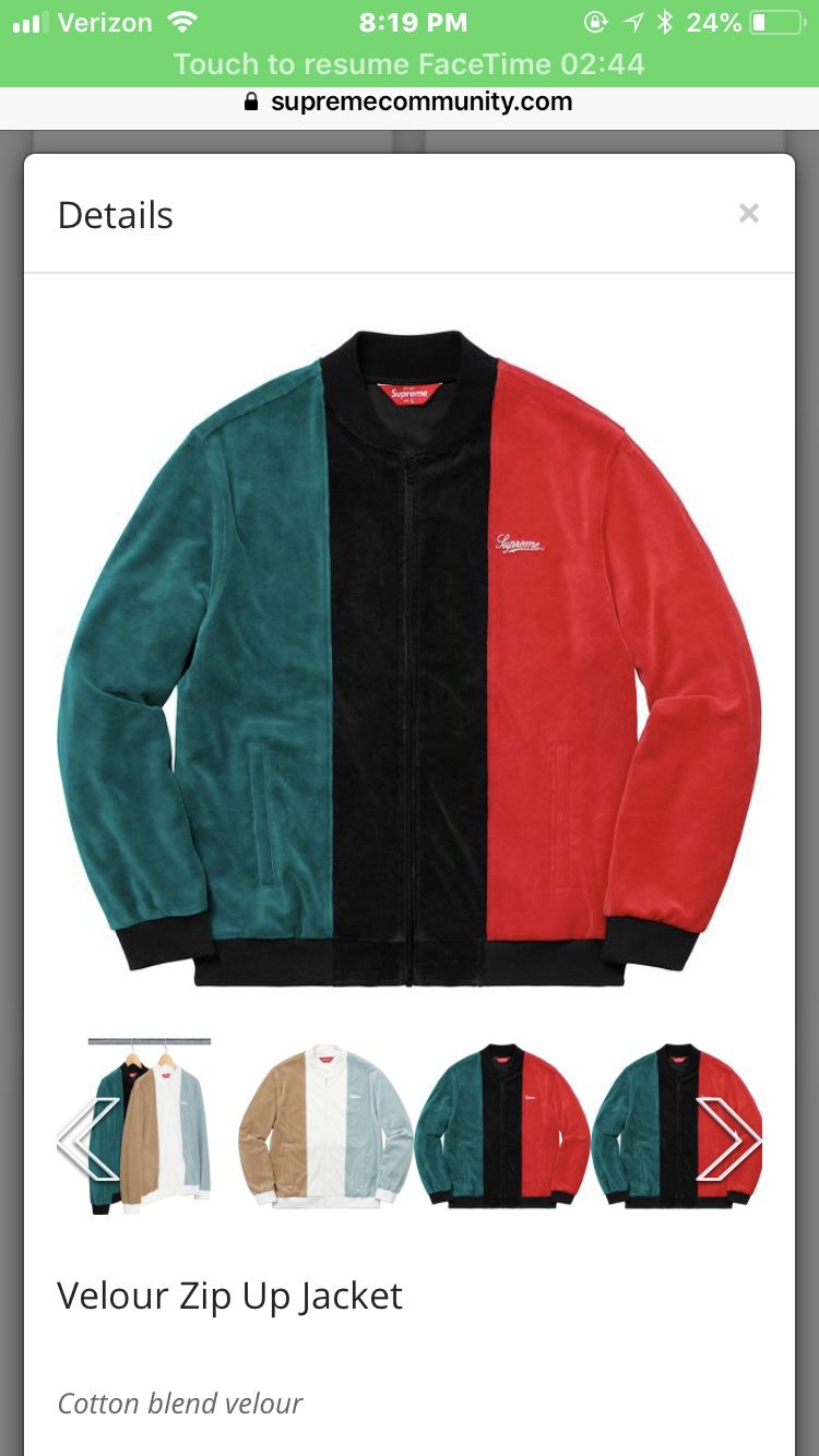 Supreme velour zip up jacket FOR RETAIL for Sale in Irvine, CA
