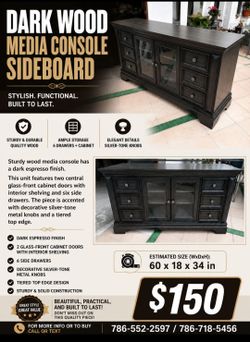 Dark Wood Media Console Sideboard