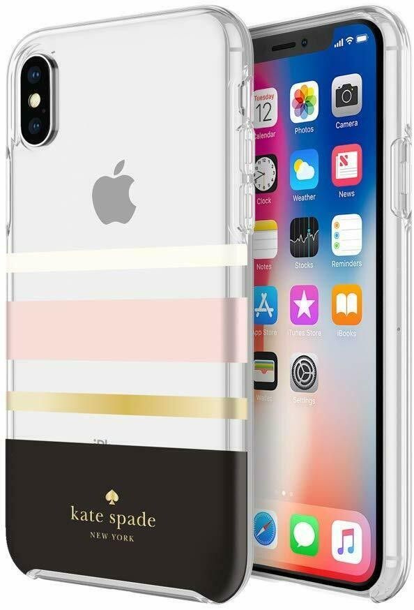 Kate Spade NY Hard Shell Case for iPhone X & XS (Gold Foil/Charlotte Stripe) NEW