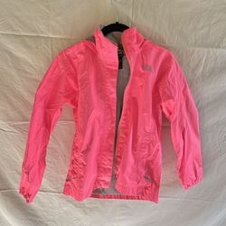 North Face Girls Raincoat, Girls Medium (10/12), Neon Pink, Full Zip, Hooded, Hyvent Technology