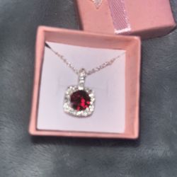 Red Ruby Necklace With Silver Chain