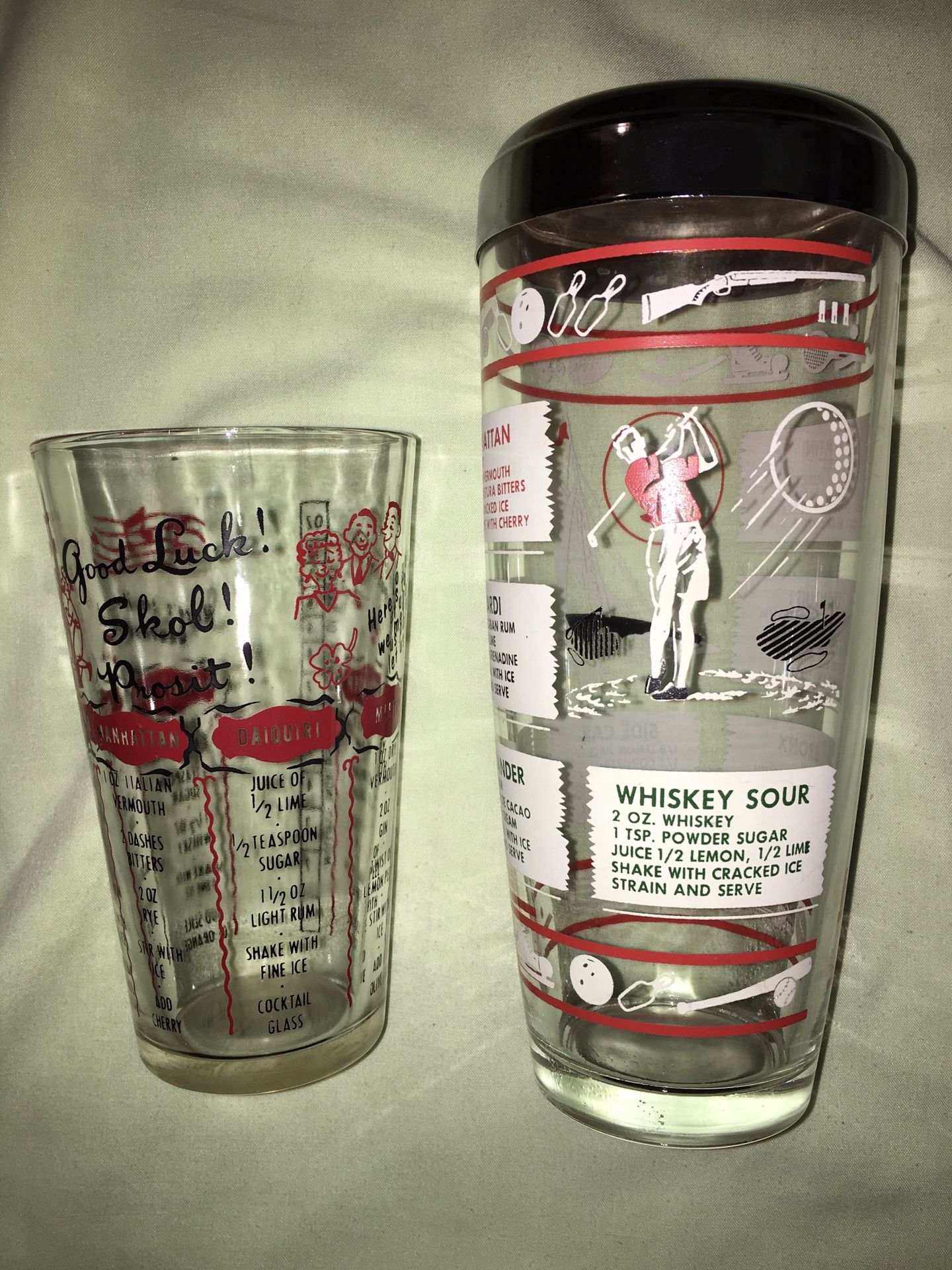 Vintage Cocktail Mixer/Shaker Bottle & Glass