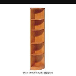 Two Matching Super Tall Light Oak Corner Designed Shelving Units With Options Of  6 To 7 Shelves.