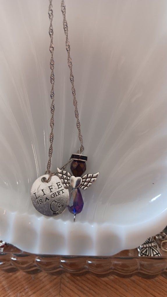 Life Is A Gift Plus Angel Necklace