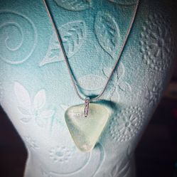 Sea Foam Sea Glass With Cubic Zirconia Clasp 