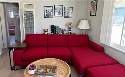 Red Sectional Couch with Chaise & Matching Ottoman
