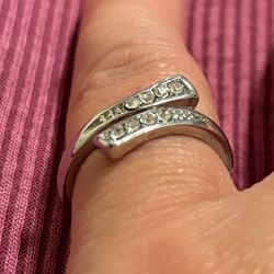 Silver Toe Ring Crystal Accents Adjustable 