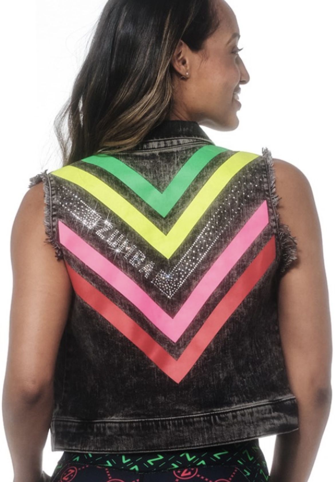 Black Denim Button Up Vest, With Swarovski Crystals