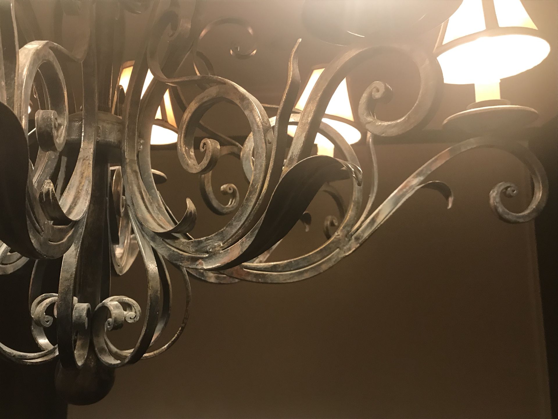 Beautifully Distressed Wrought Iron Chandelier