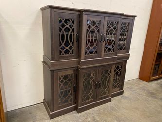 Walnut Finish Lattice Design 2 Tier Buffet