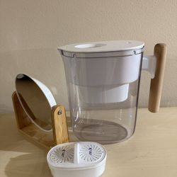 Water Pitcher, Filter With Wood Handle,  Bamboo Frame Mirror