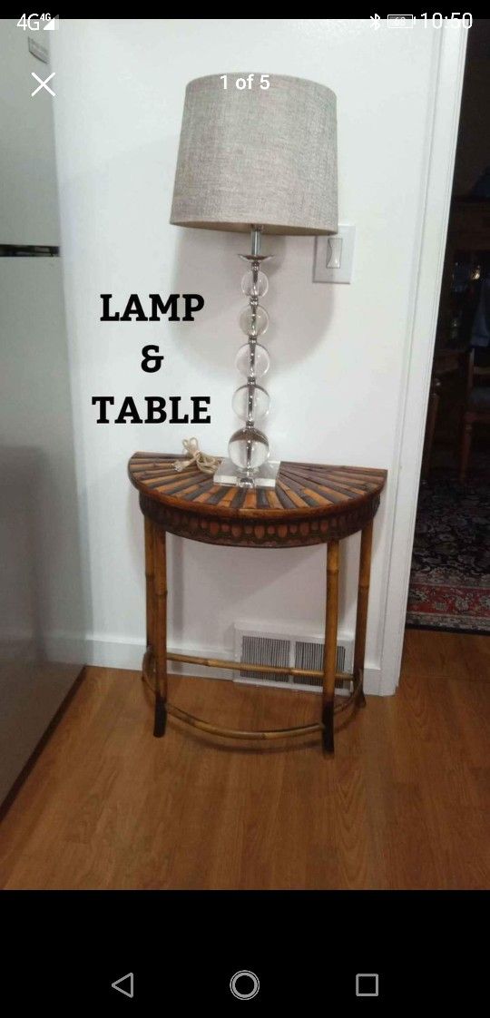 CRYSTAL GLASS BALL LAMP & RISING SUN BAMBOO TABLE - EXCELLENT CONDITION
