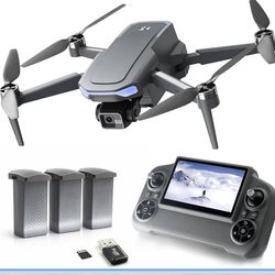 3-Axis Gimbal GPS Drone with 4K Camera, 10000FT Range, 90Min Flight Time with 3 Batteries, 4.5" HD Screen Remote, Auto Return, Follow Me, Brushless Mo