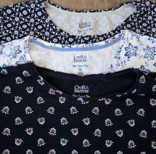 Croft & Barrow Set Of 3, Blue and White Short Sleeve Tees, Size 2XL,