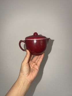 Vintage Holiday Red Burgundy Maroon Cranberry Glass Ceramic Sugar Creamer Pot Round 50s 60s MCM mid century modern tableware serving  