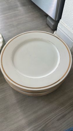 Vintage Block "Chateau D'Argent" White Fine China Gold Trim Plates – set of 7