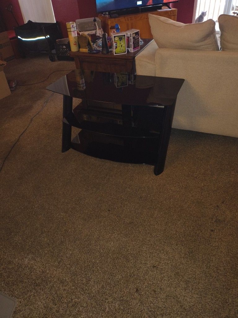 Black Glass 3 Shelf TV Stand