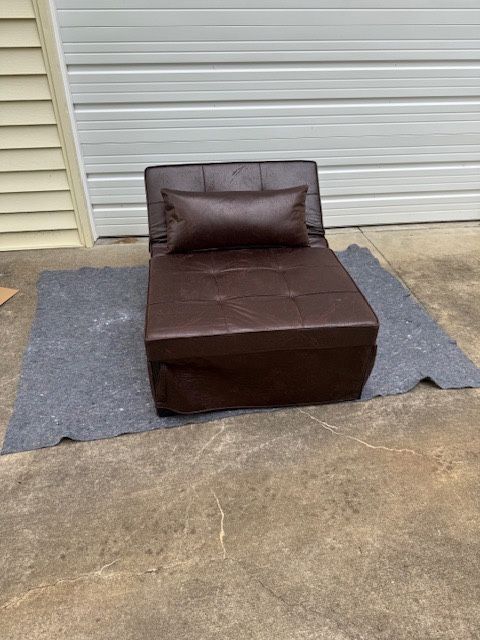 New,Bigsyy Folding Ottoman Breathable Linen Couch Bed with Adjustable Backrest Modern Convertible Chair Brown Faux Leather