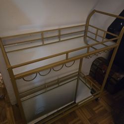 VASAGLE Bar Cart Gold, Home Bar Serving Cart, Wine Cart with 2 Mirrored Shelves, Wine Holders, Glass Holders, for Kitchen, Dining Room, Gold ULRC090A0