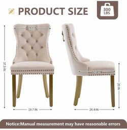 New in box- Dining Chairs Set of 2, Modern Tufted Dining Room Chair, Upholstered Dining Chairs with Lion Head Pulls Ring and Golden Solid Wood Legs, L