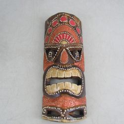 Tiki Native Hand Carved Wooden Tribal Mask Wall Decor 12" Tall
