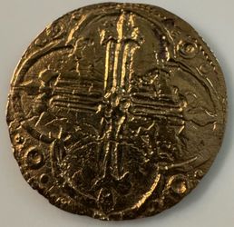 Authentic 14th–15th C. French Medieval Brass Jeton Coin • "Ave Maria" Shield Type