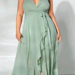 Mint/Sage Green Halter Top Plus Size Dress 