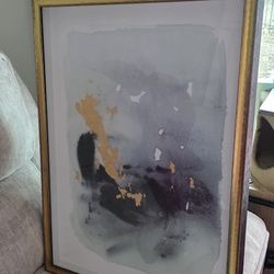 Framed canvas watercolor picture (cerulean and gold colors)