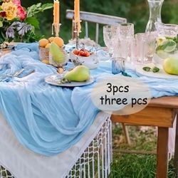 3 Light Blue Table Runners