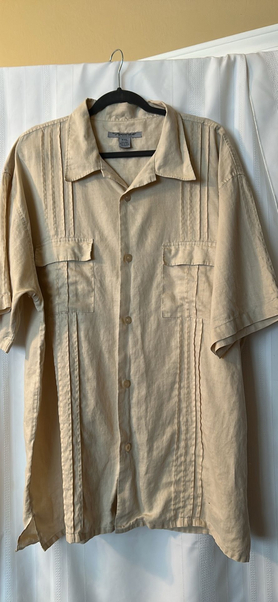 Twist Platinum Men's 3XL Short Sleeve Button-Up Khaki Linen Shirt