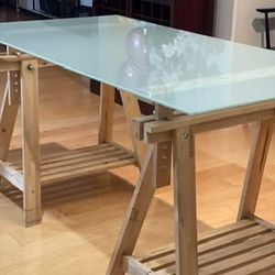 IKEA Adjustable Trestles, Desk/table Legs And Glass Top