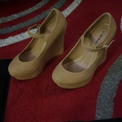 Brown Strapped Wedge Heels